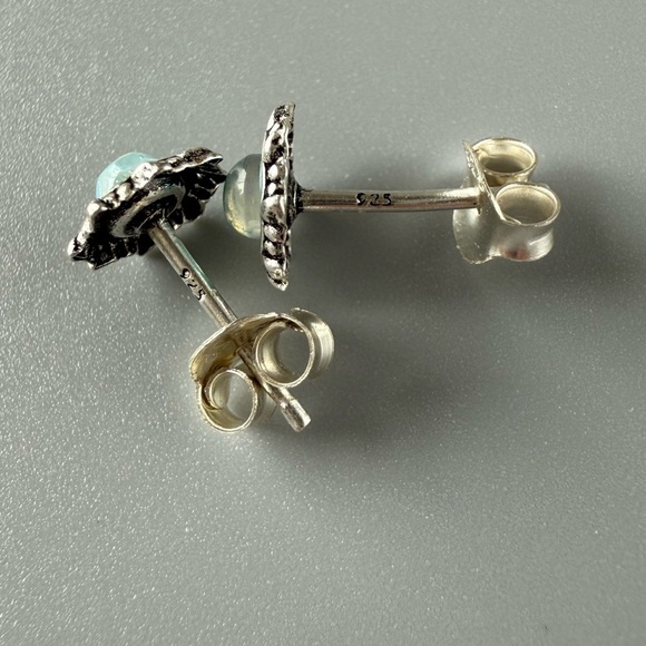 Sterling Silver Opal Studs - Classic Hypoallergenic Earrings - Picture 4 of 7